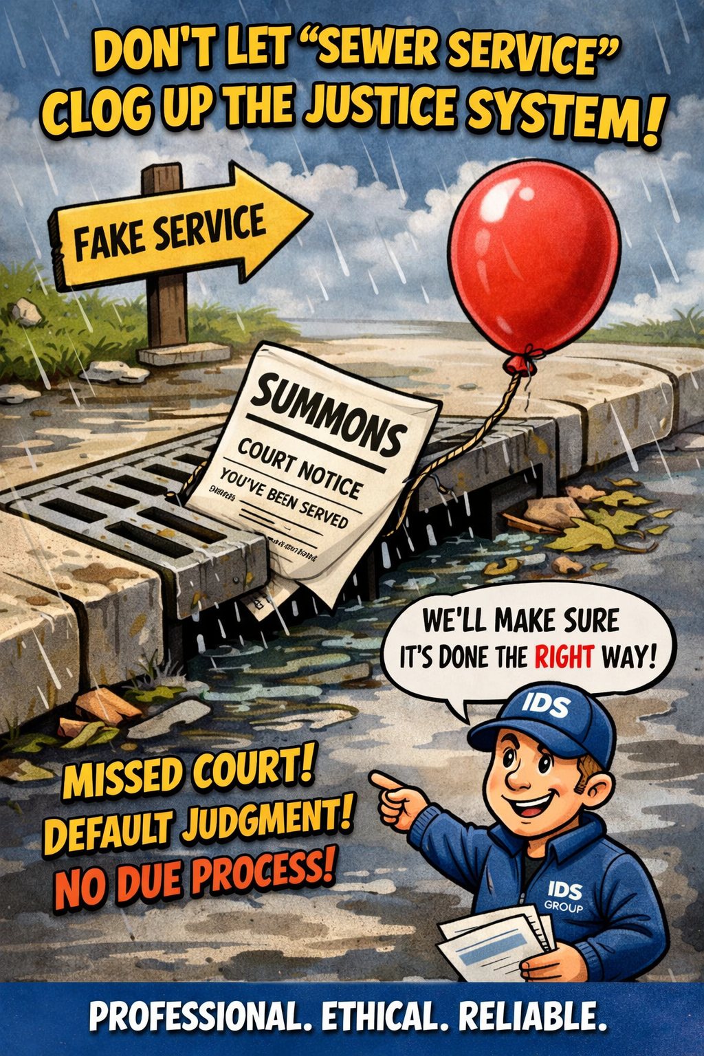 Illustration of sewer service concept in the legal system