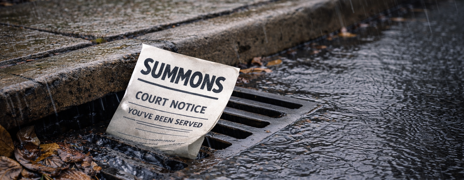 Summons court notice document — April Showers & Legal Powers: Sewer Service explained